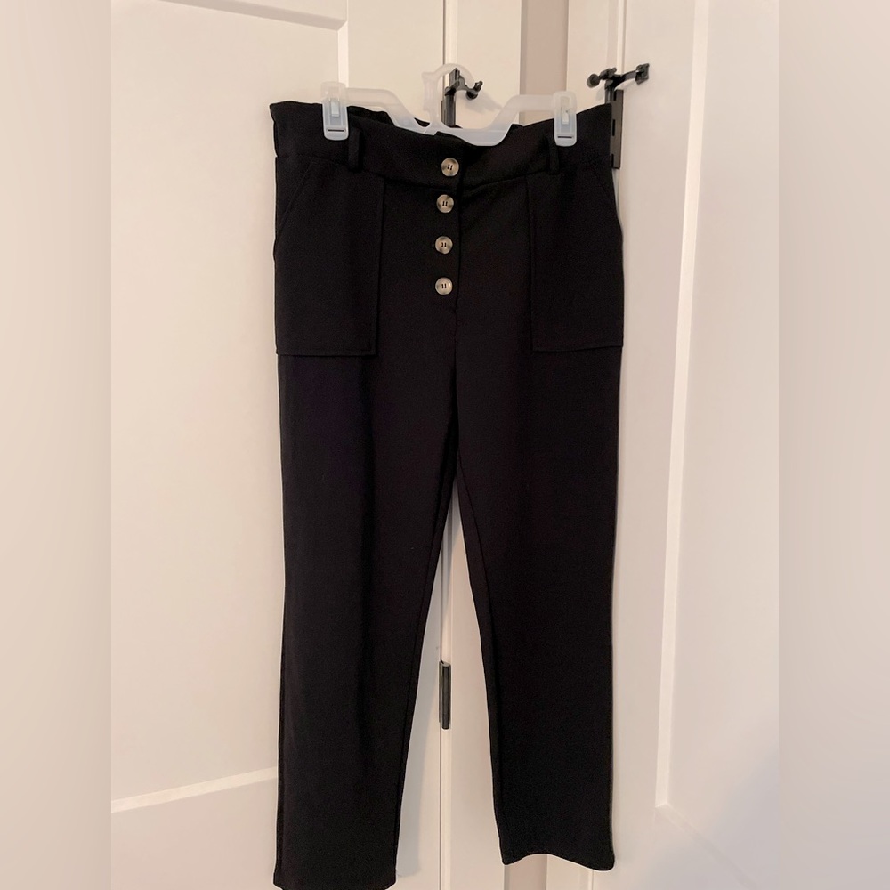 Black casual pants with buttons